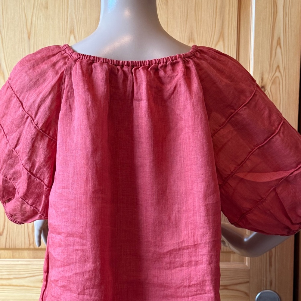 J Crew Puff Sleeve Top Blouse Ramie Fabric SP 2025 Size L Red Sand - Picture 9 of 16
